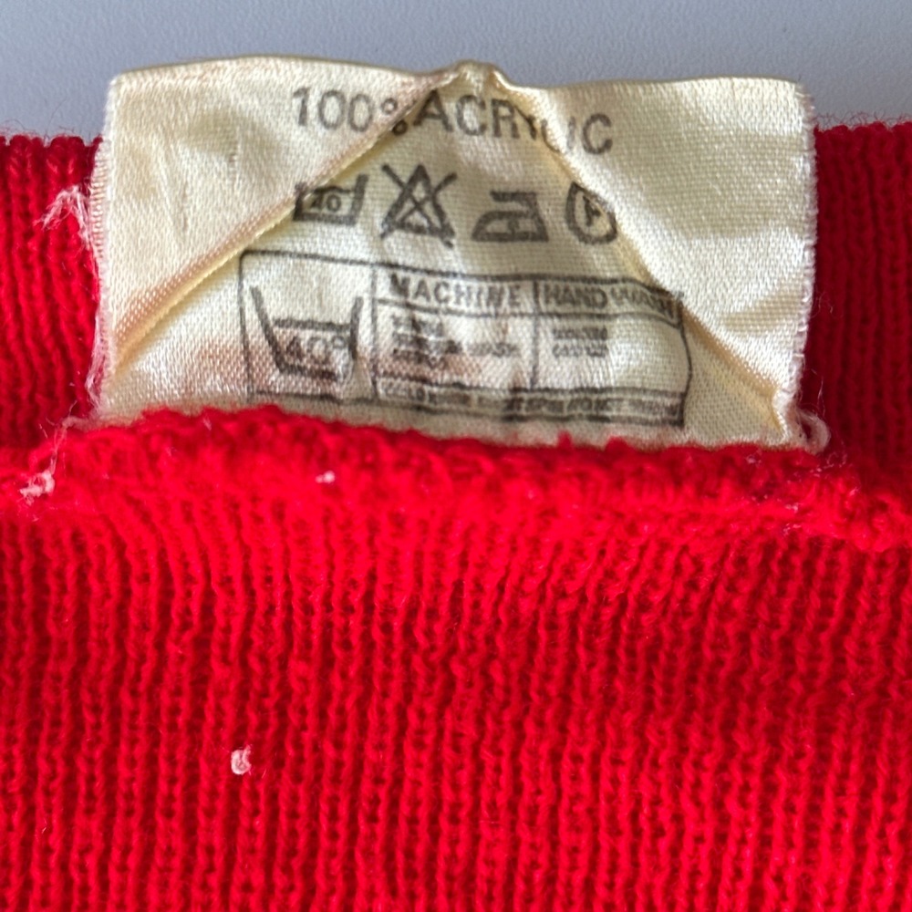 Vintage 60s 70s Bowling Sweater Unisex M Orange Spartan Lanes England V-Neck - Picture 10 of 12